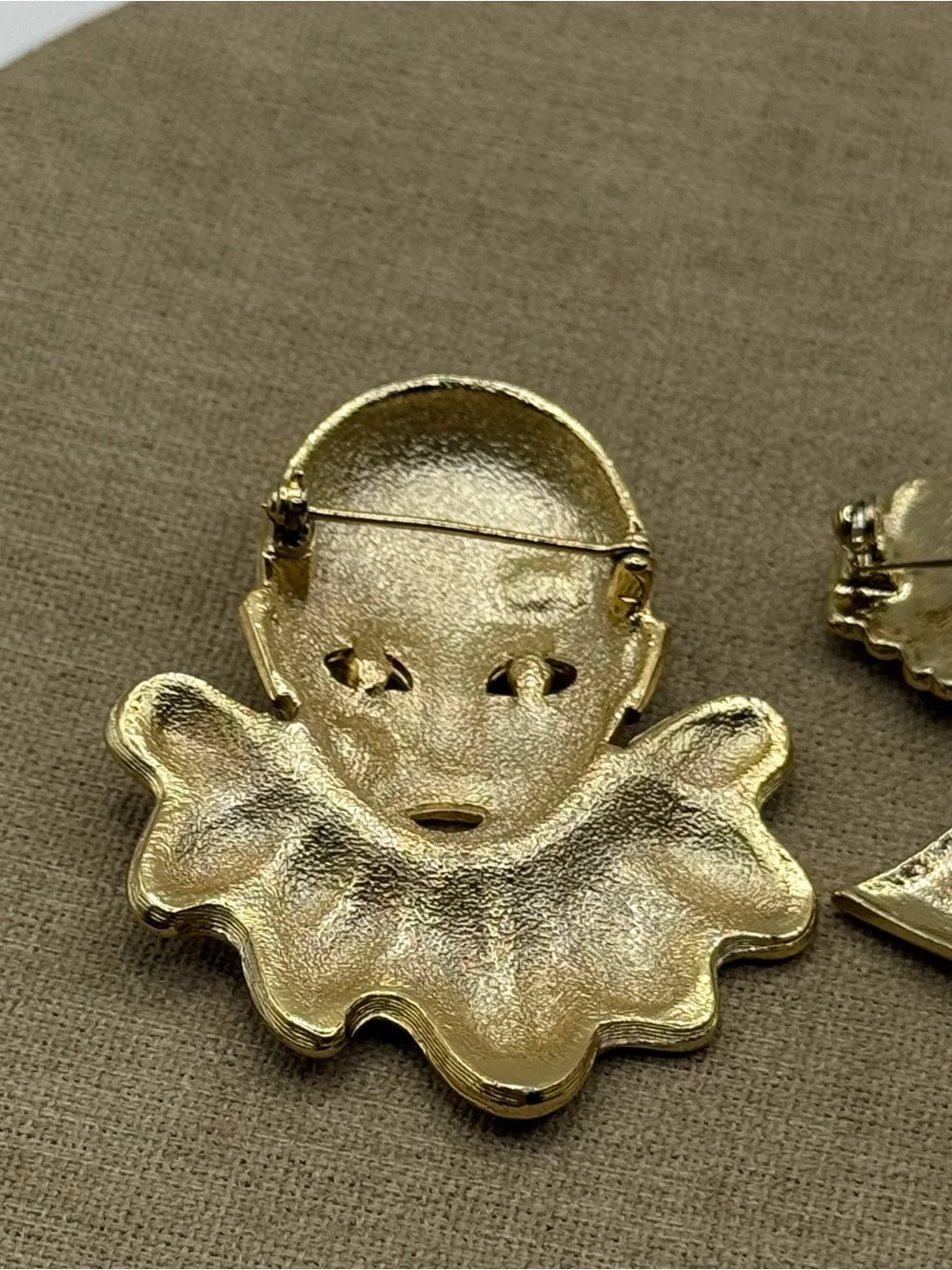 Set of two Gold Clown Face Pin Brooches - Pair